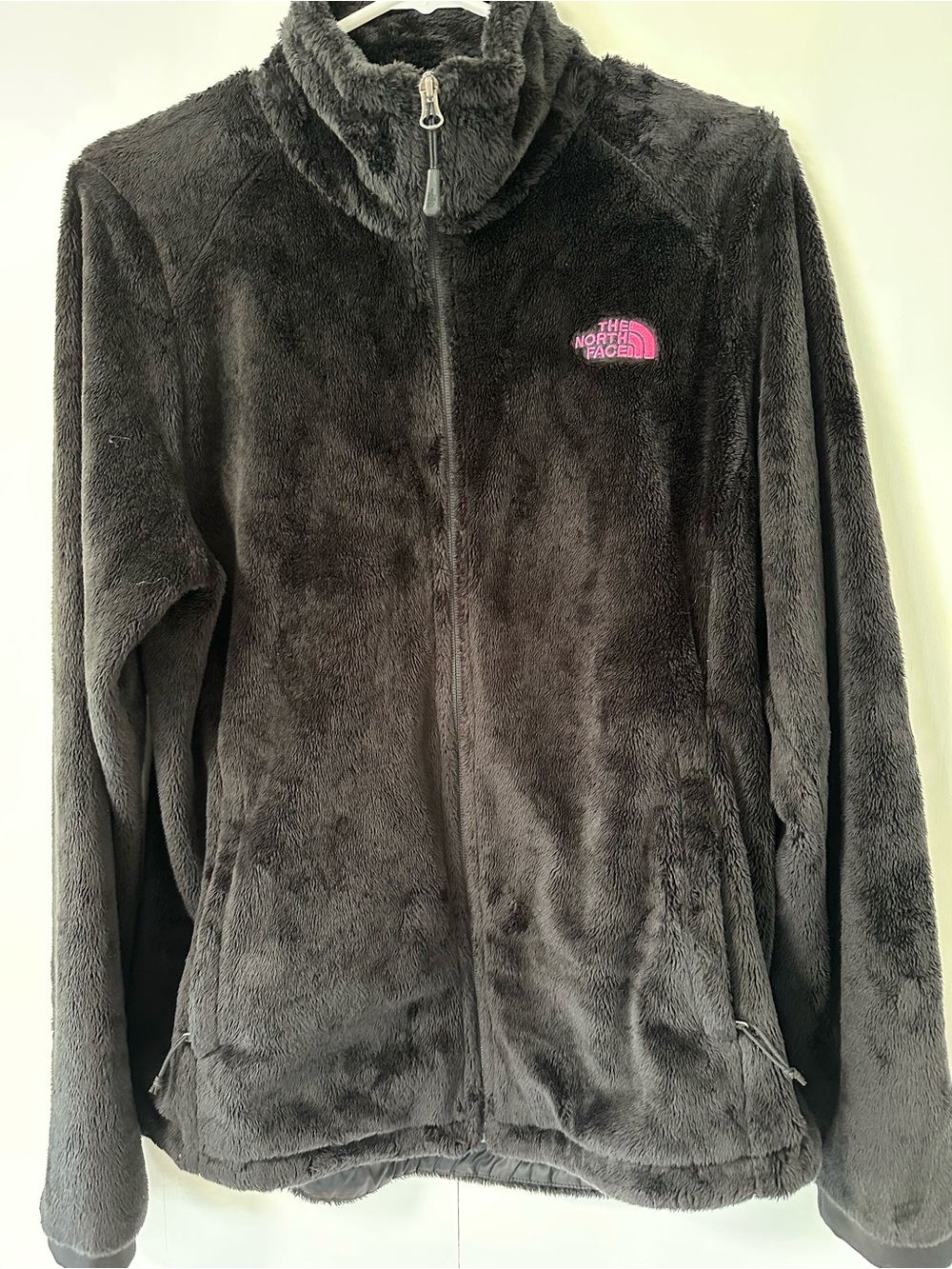 The North Face Black Plush Full-Zip Jacket with Pink Logo